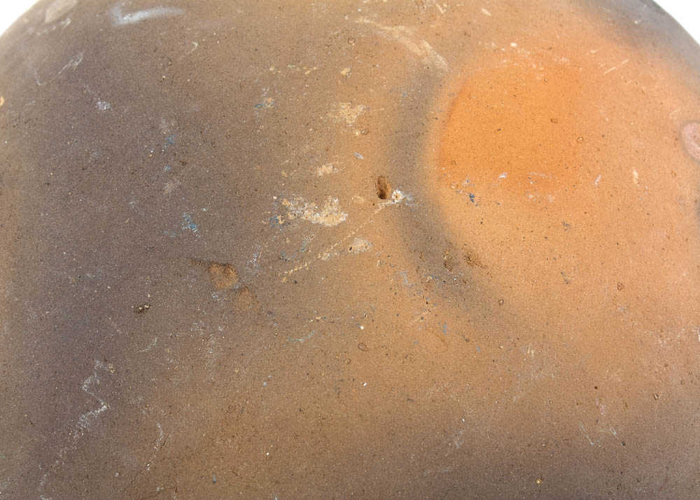 Hand Painted Redware Tin Glazed Bowl with Firing Marks