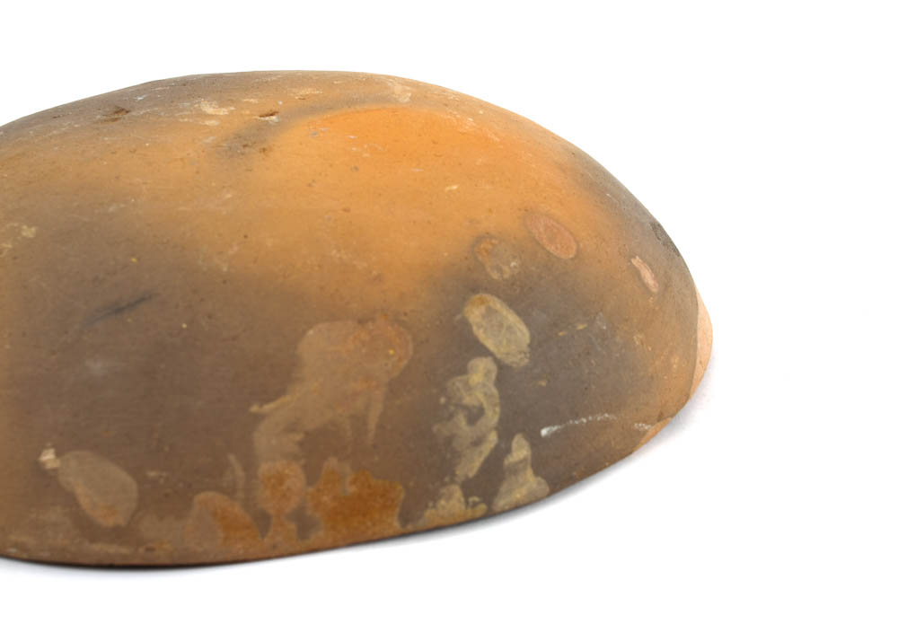 Hand Painted Redware Tin Glazed Bowl with Firing Marks