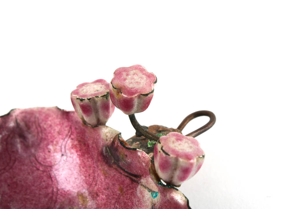 Antique Chinese Enamel and Copper Signed Footed Dish