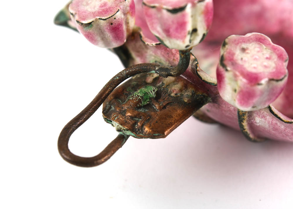 Antique Chinese Enamel and Copper Signed Footed Dish