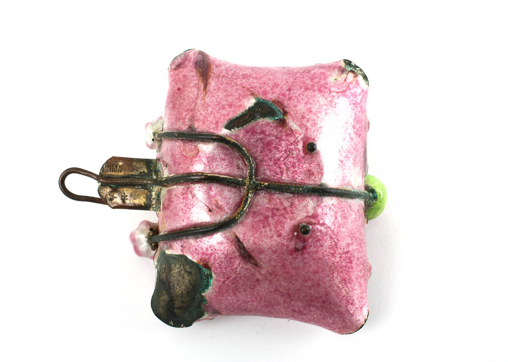 Antique Chinese Enamel and Copper Signed Footed Dish