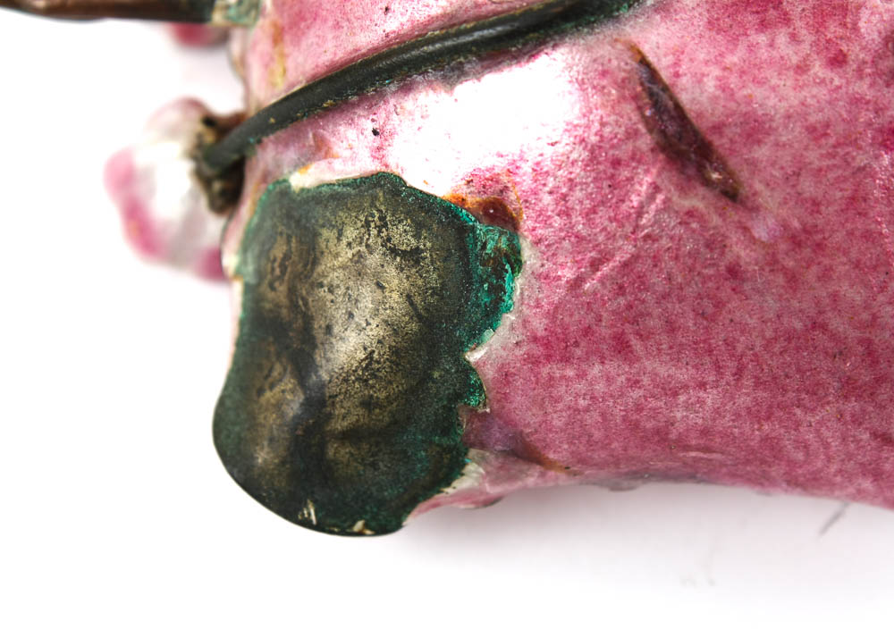 Antique Chinese Enamel and Copper Signed Footed Dish