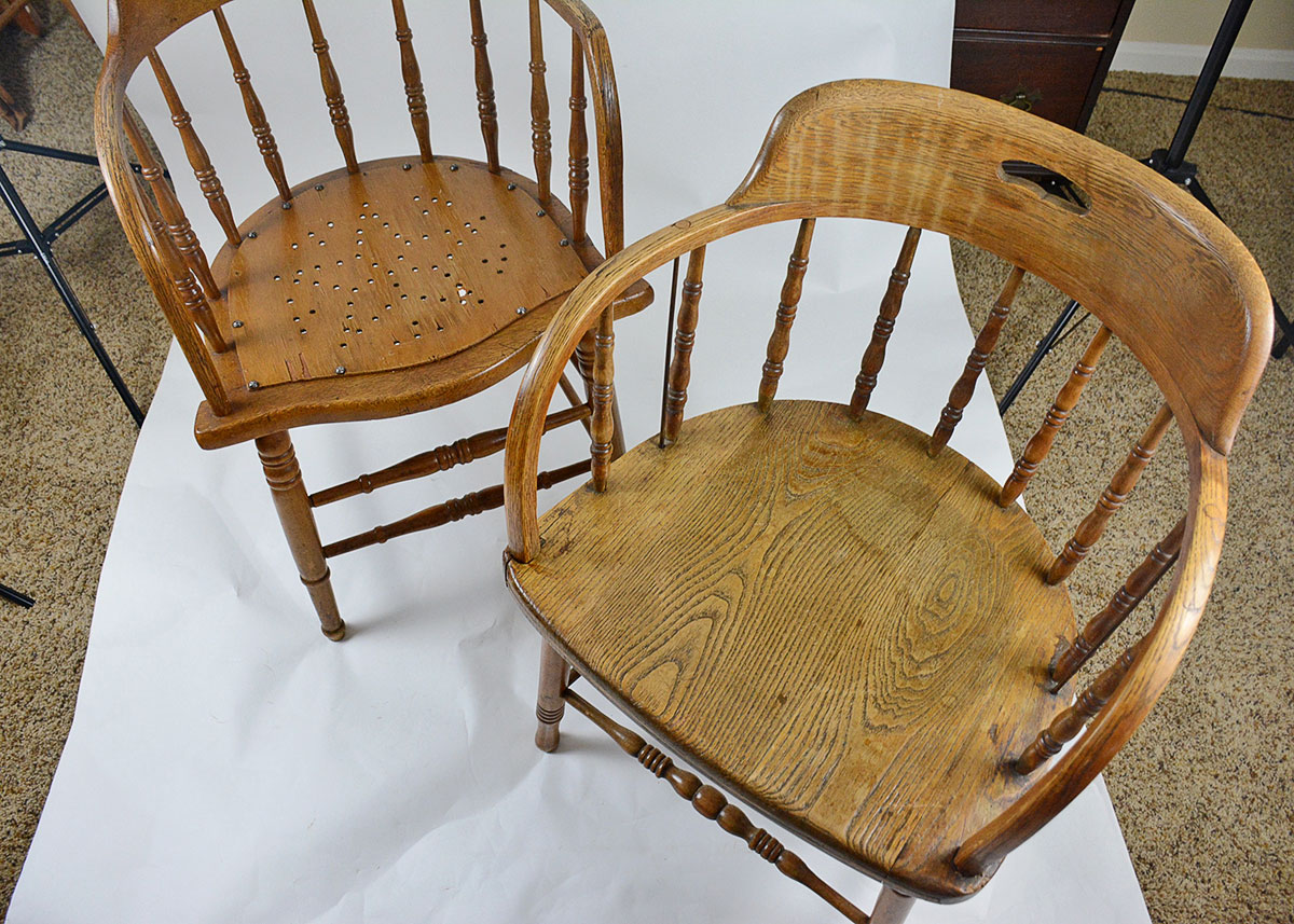 Pair of Vintage Oak Barrel Back Windsor Chairs