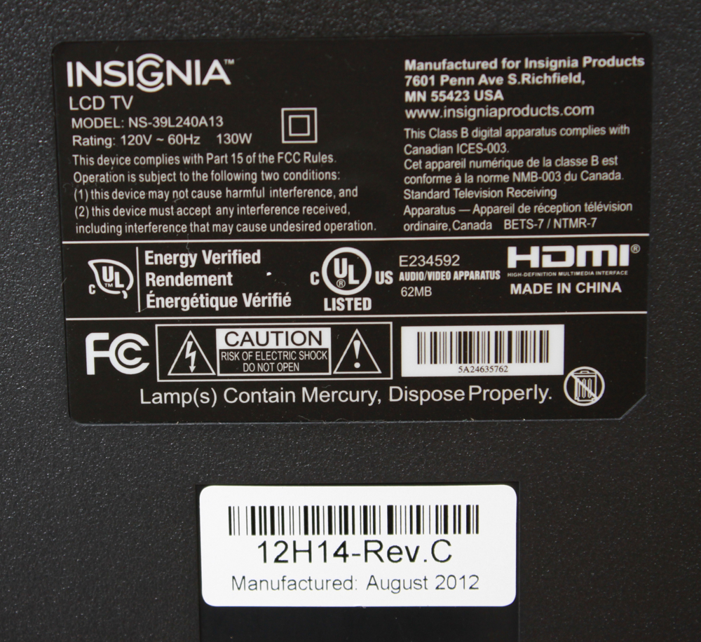 Insignia 39" LCD HDTV With Remote Control