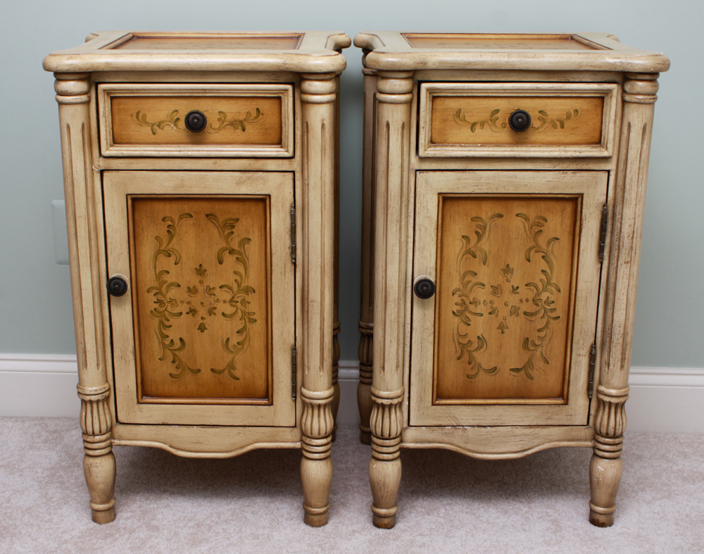 Pair of Venetian Motif Painted Nightstands