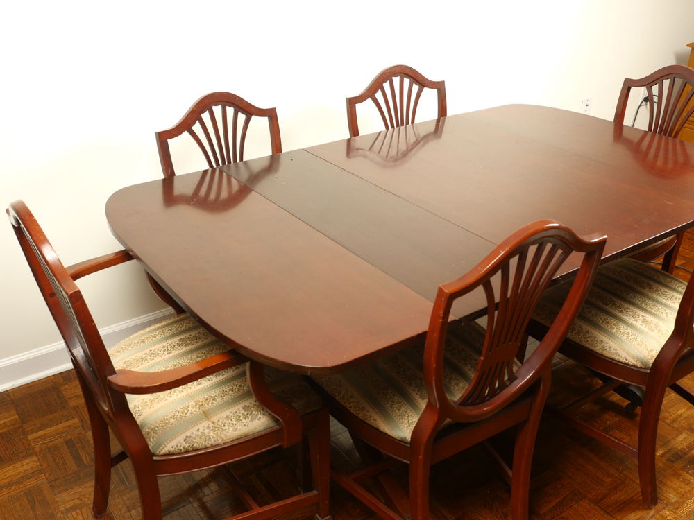 Traditional Trestle Style Dining Table with Six Chairs