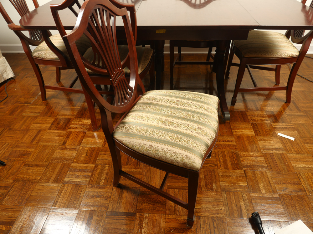 Traditional Trestle Style Dining Table with Six Chairs