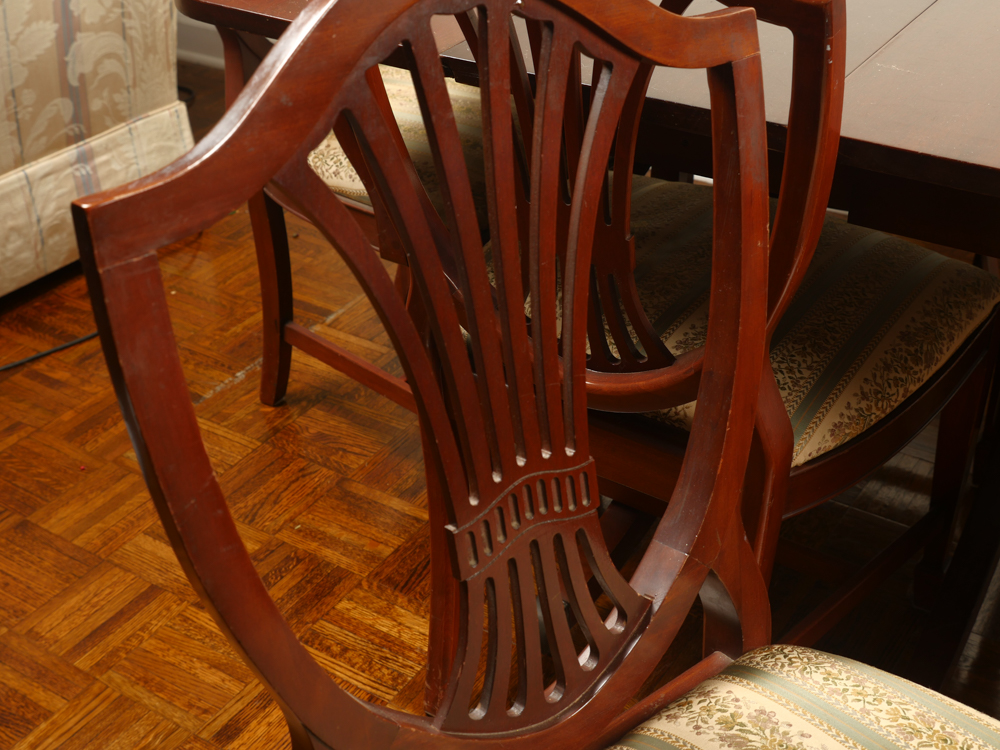 Traditional Trestle Style Dining Table with Six Chairs