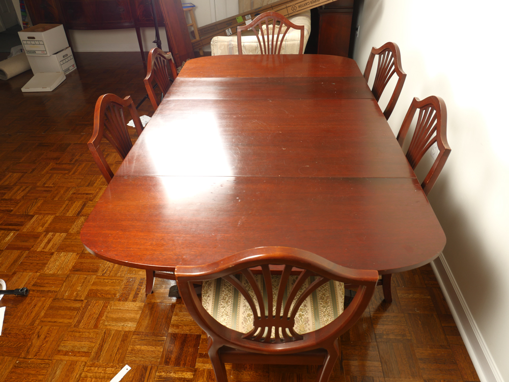 Traditional Trestle Style Dining Table with Six Chairs