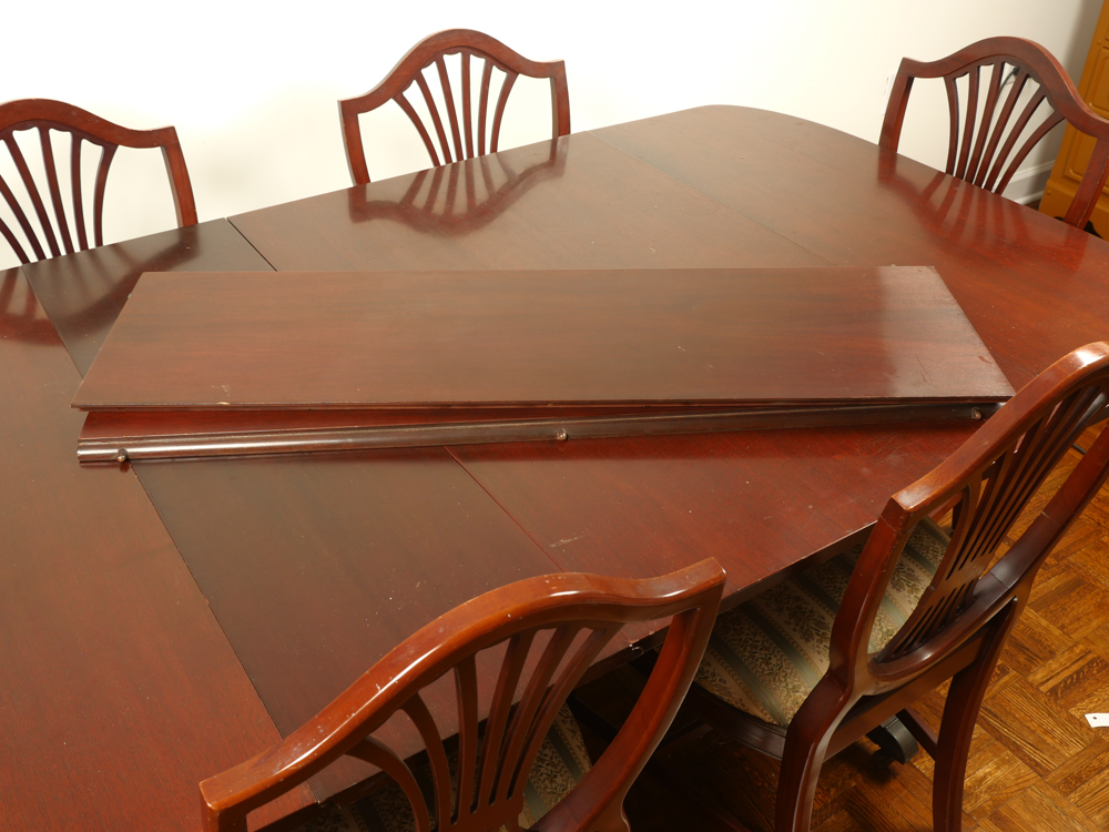Traditional Trestle Style Dining Table with Six Chairs