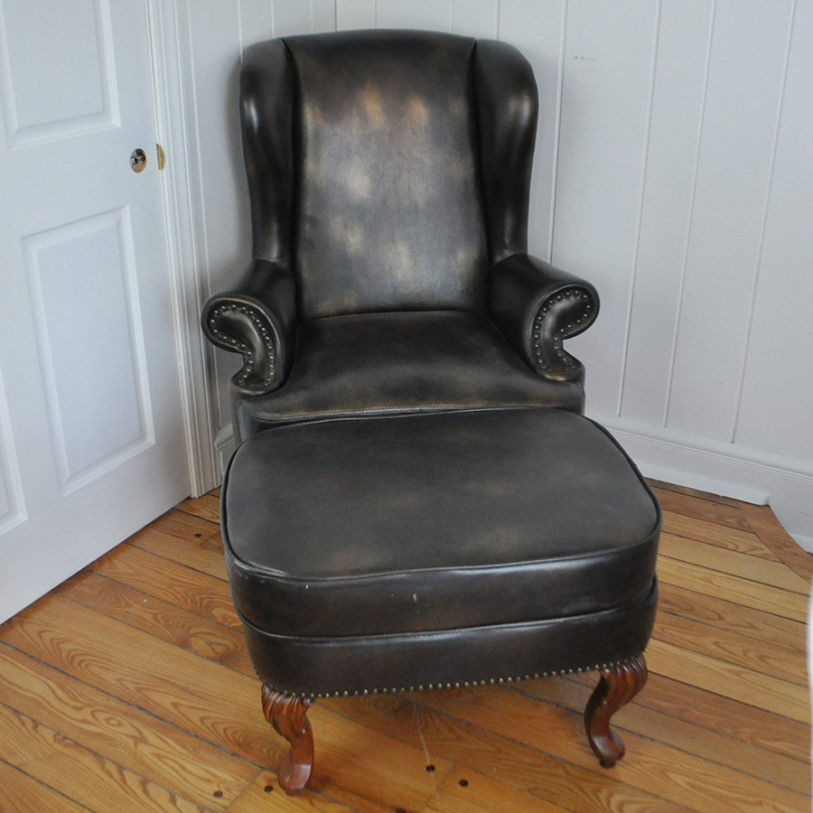 Leather Wingback Chair and Ottoman