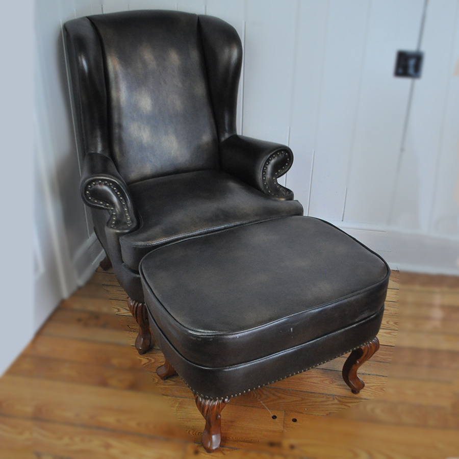 Leather Wingback Chair and Ottoman