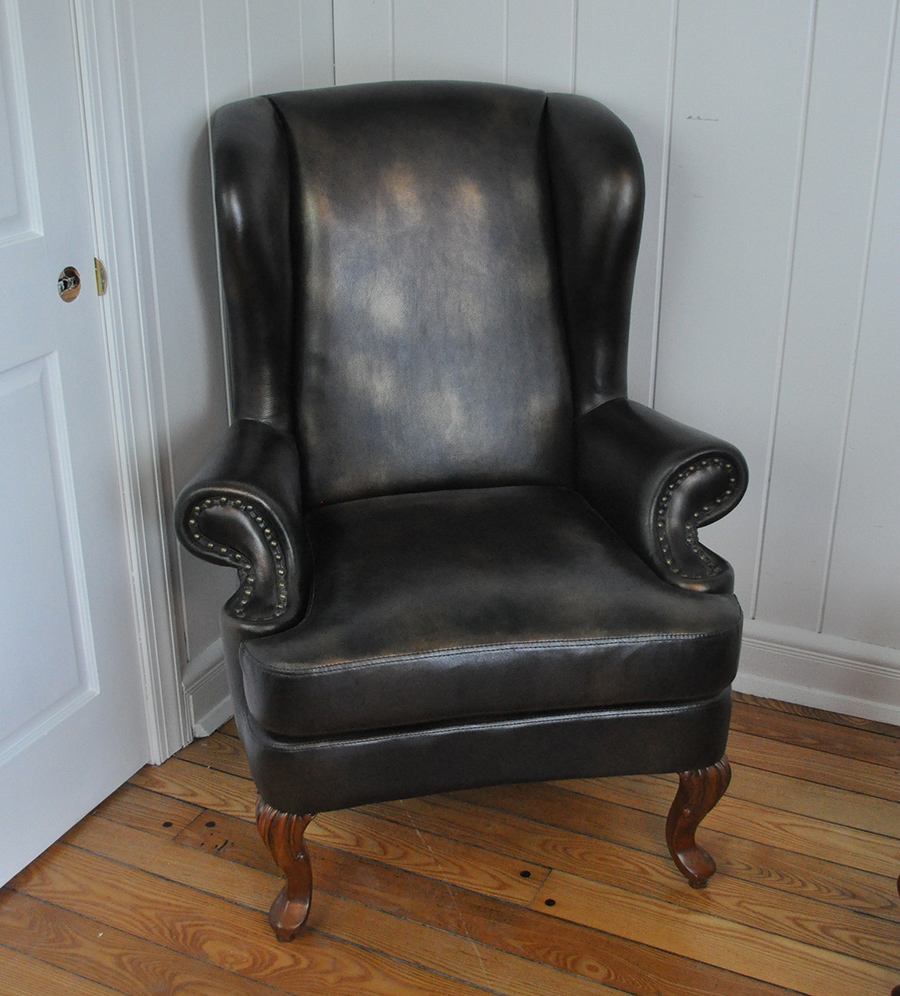 Leather Wingback Chair and Ottoman