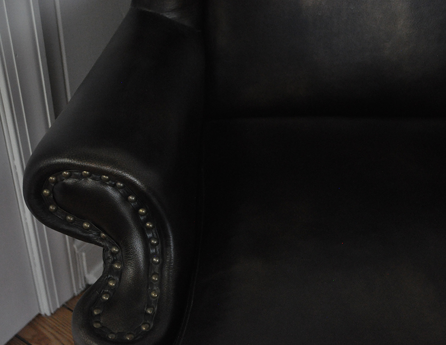 Leather Wingback Chair and Ottoman