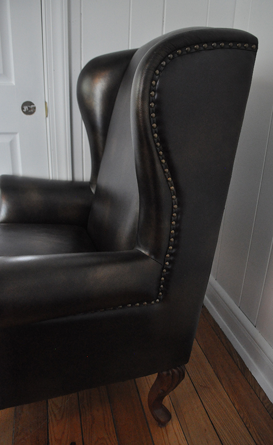 Leather Wingback Chair and Ottoman