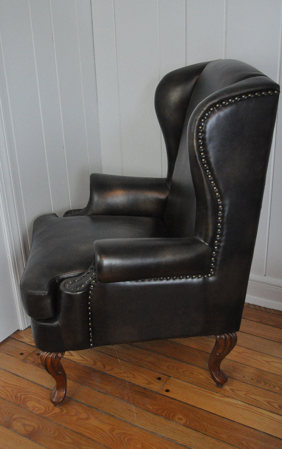 Leather Wingback Chair and Ottoman