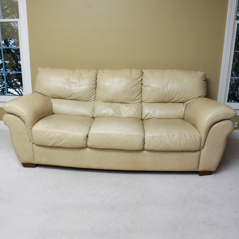 Leather Couch in Almond