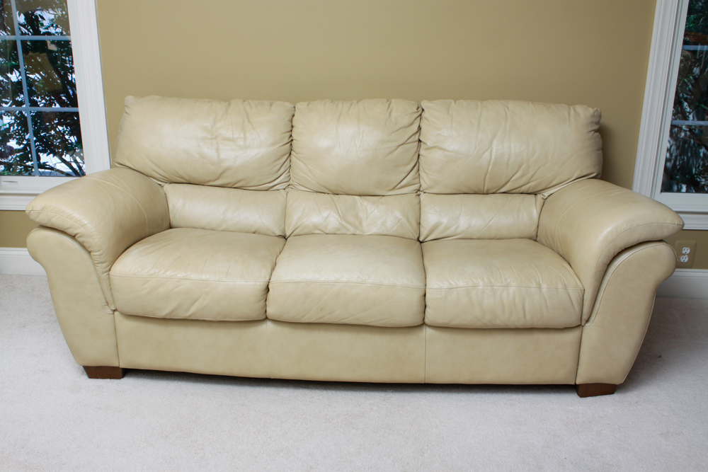Leather Couch in Almond