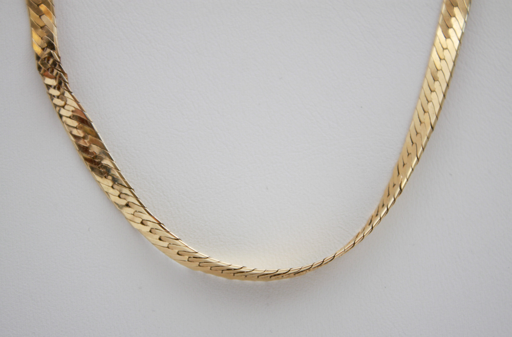 Pair of 14K Gold Herringbone Necklaces