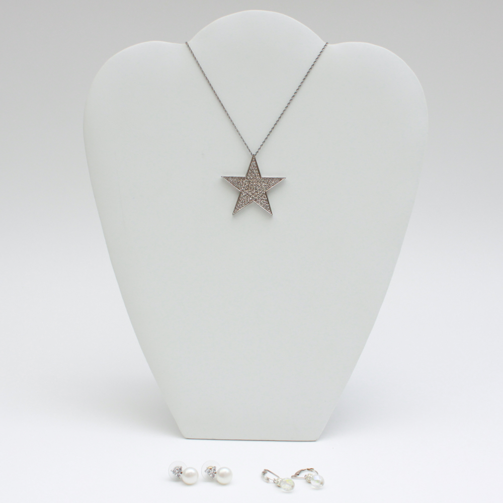 Sterling Silver Earrings and Pavé Star Necklace