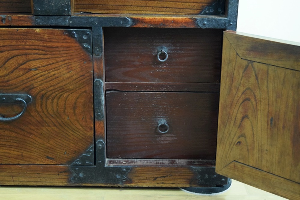 Circa 1850 Japanese Funa-Dansu Tansu (Sea Merchants Chest) in Keyaki Wood