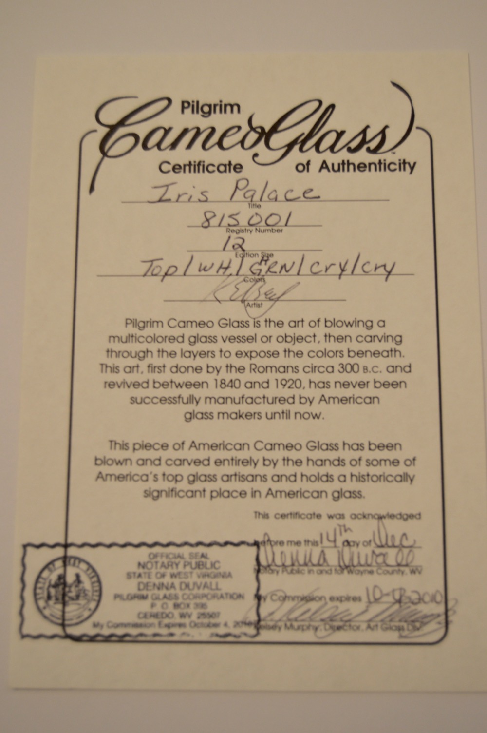 Kelsey Murphy Cameo Art Glass "Iris Palace"