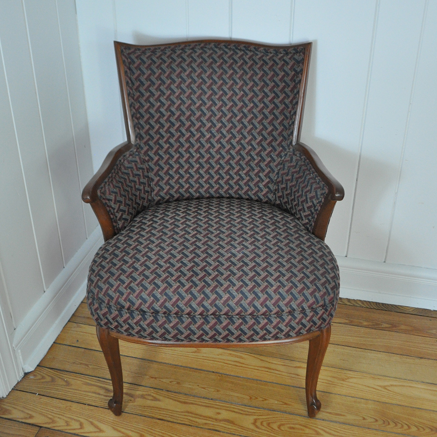 Red and Blue Upholstered Accent Chair