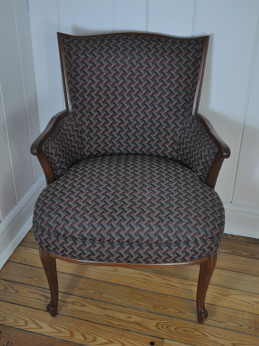Red and Blue Upholstered Accent Chair