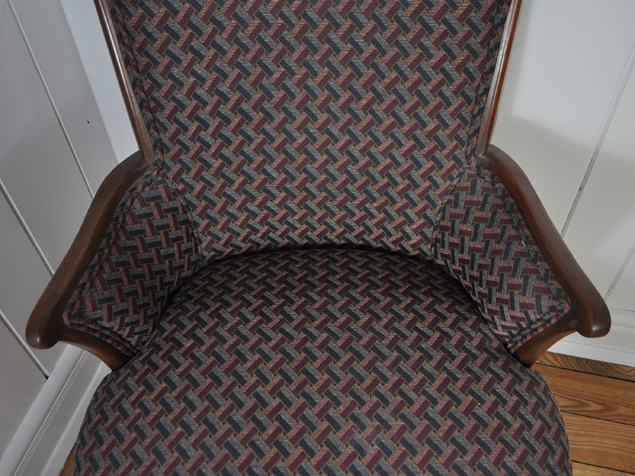 Red and Blue Upholstered Accent Chair