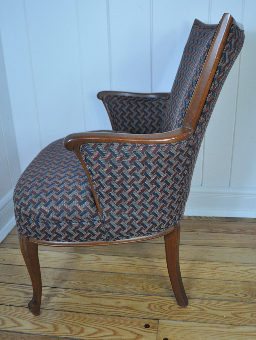 Red and Blue Upholstered Accent Chair