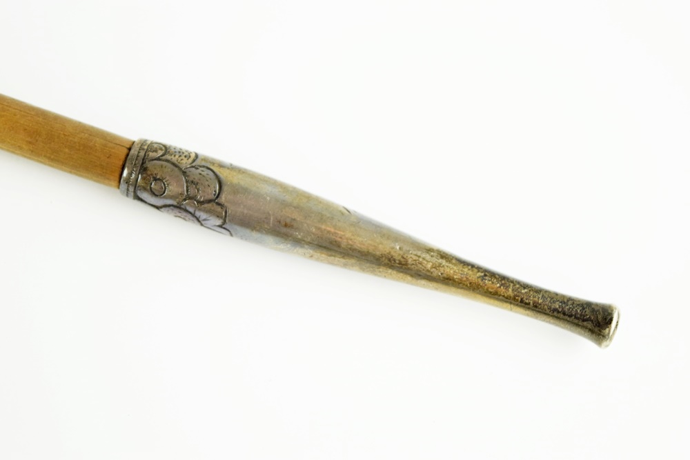 Meiji Period Signed Kiseru (Japanese Smoking Pipe) with Carved Holder and Tobacco Pouch