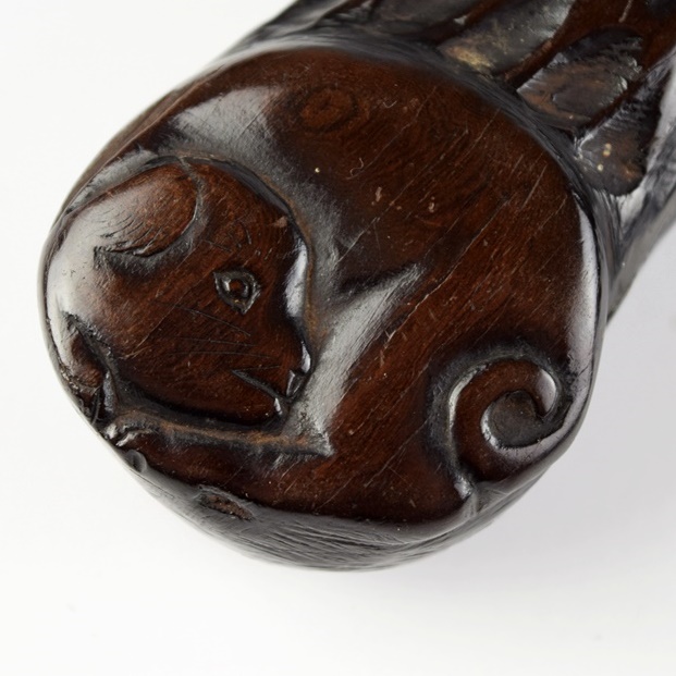 Meiji Period Signed Kiseru (Japanese Smoking Pipe) with Carved Holder and Tobacco Pouch