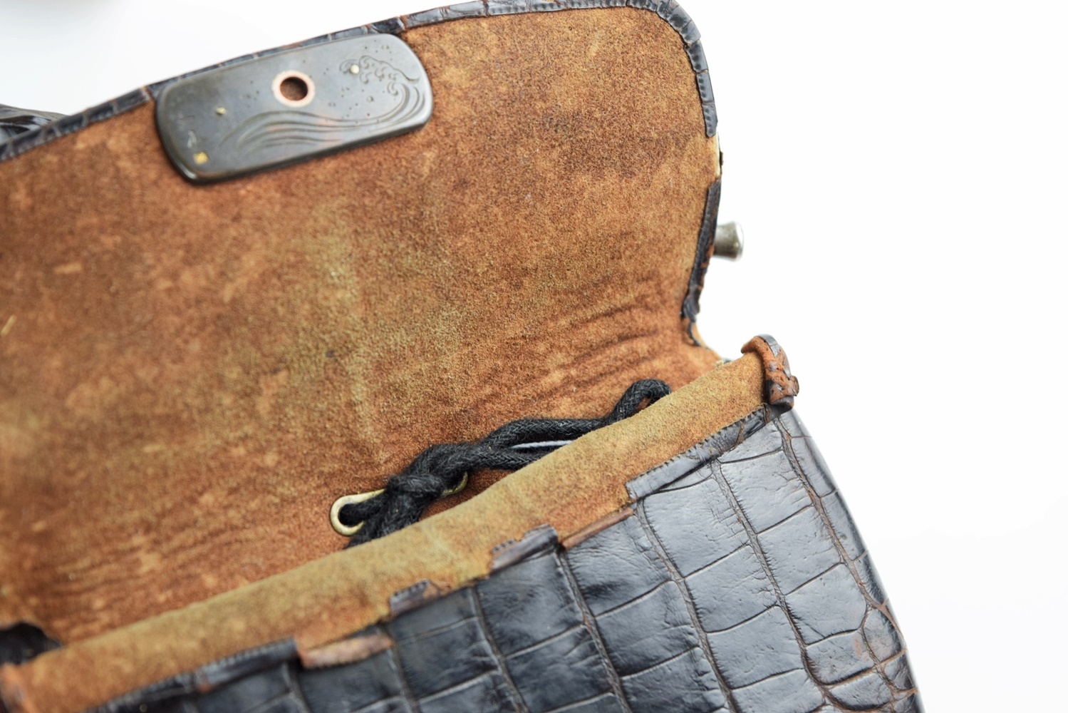 Meiji Period Signed Kiseru (Japanese Smoking Pipe) with Carved Holder and Tobacco Pouch