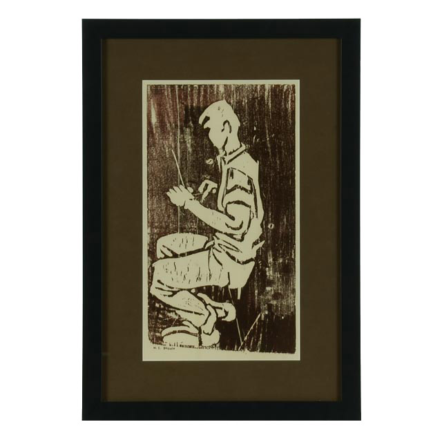 W.E. Brown Woodcut on Paper of a Seated Man