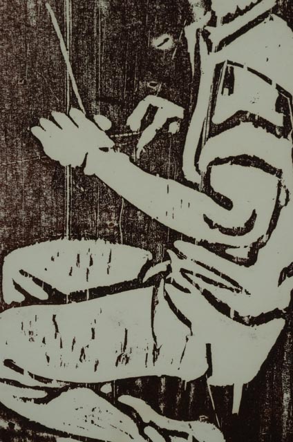 W.E. Brown Woodcut on Paper of a Seated Man