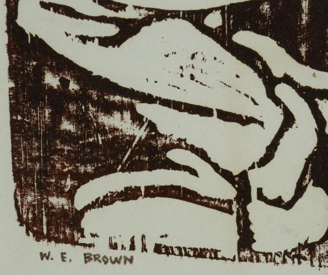W.E. Brown Woodcut on Paper of a Seated Man
