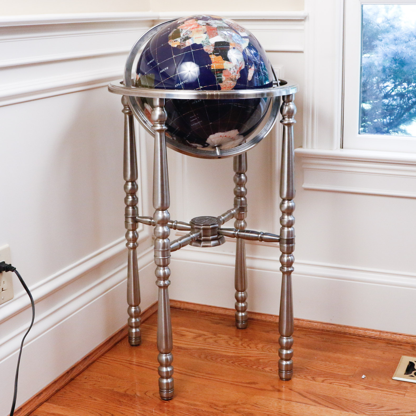 Semi-Precious Gemstone Globe on Floor Stand