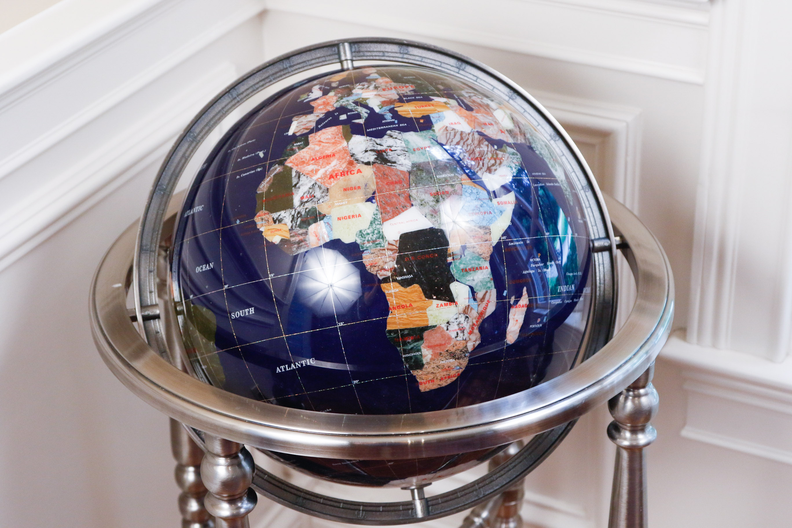 Semi-Precious Gemstone Globe on Floor Stand