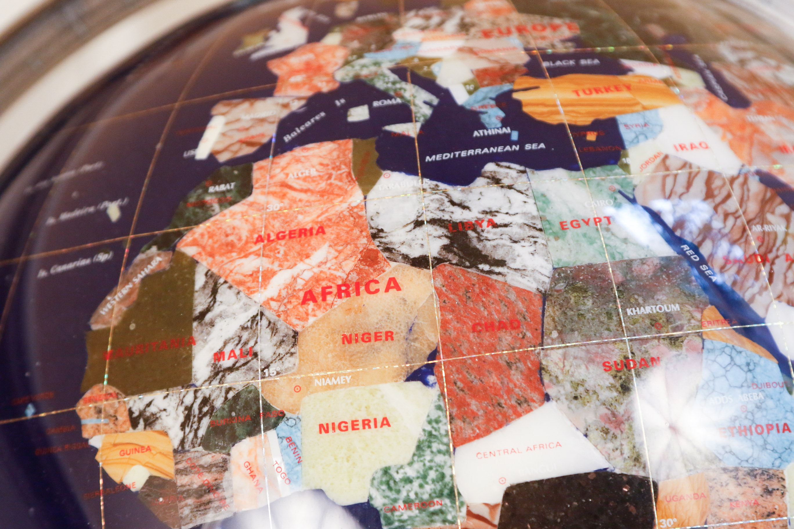 Semi-Precious Gemstone Globe on Floor Stand