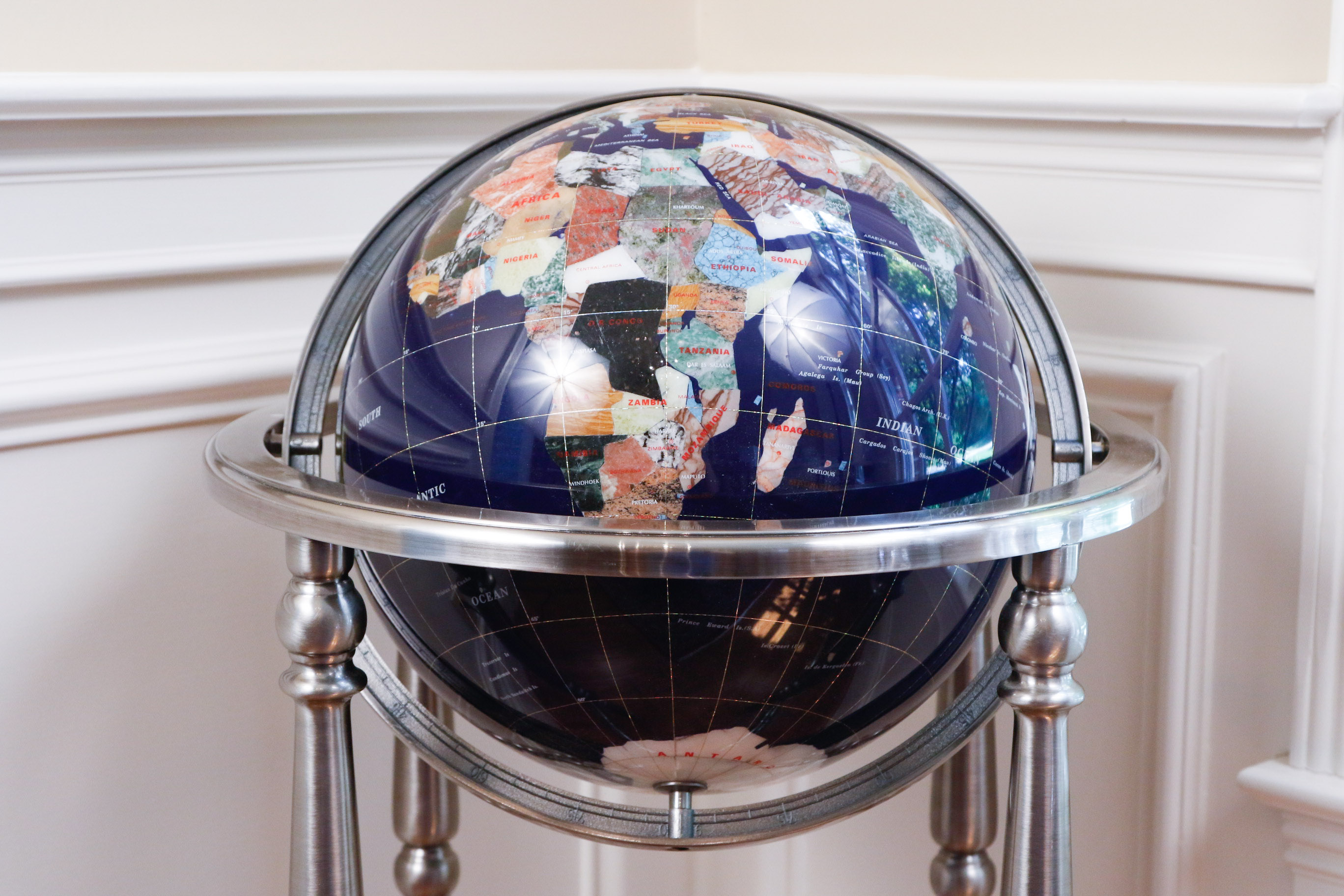 Semi-Precious Gemstone Globe on Floor Stand