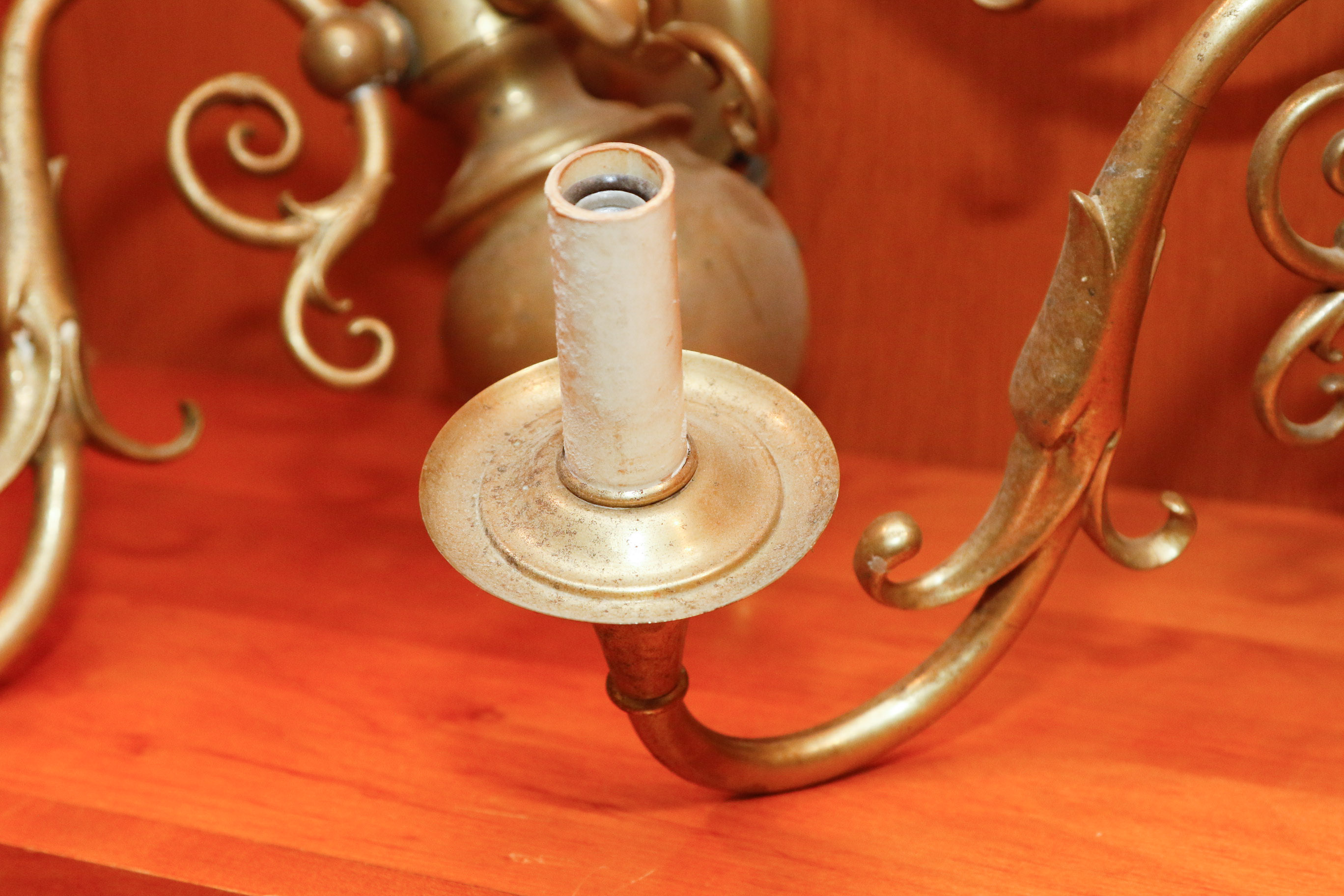 Victorian Style Brass Twin Light Wall Sconces and Hurricane Lamp