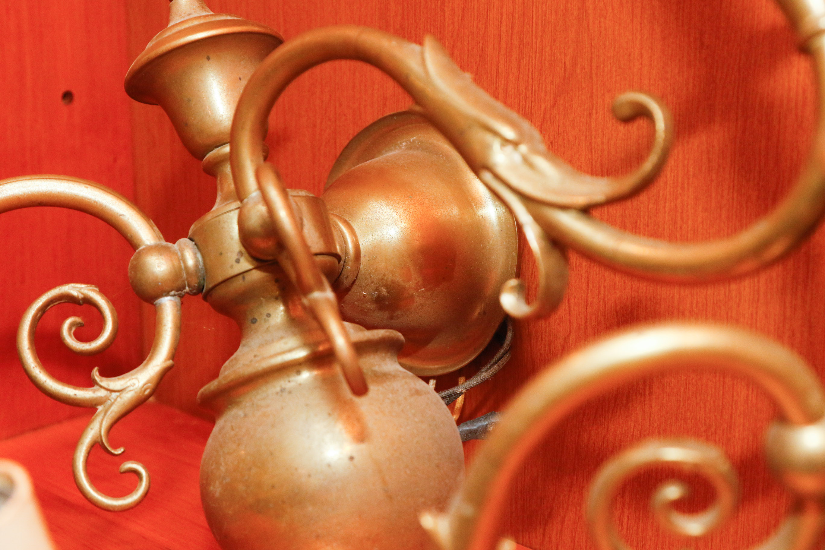 Victorian Style Brass Twin Light Wall Sconces and Hurricane Lamp