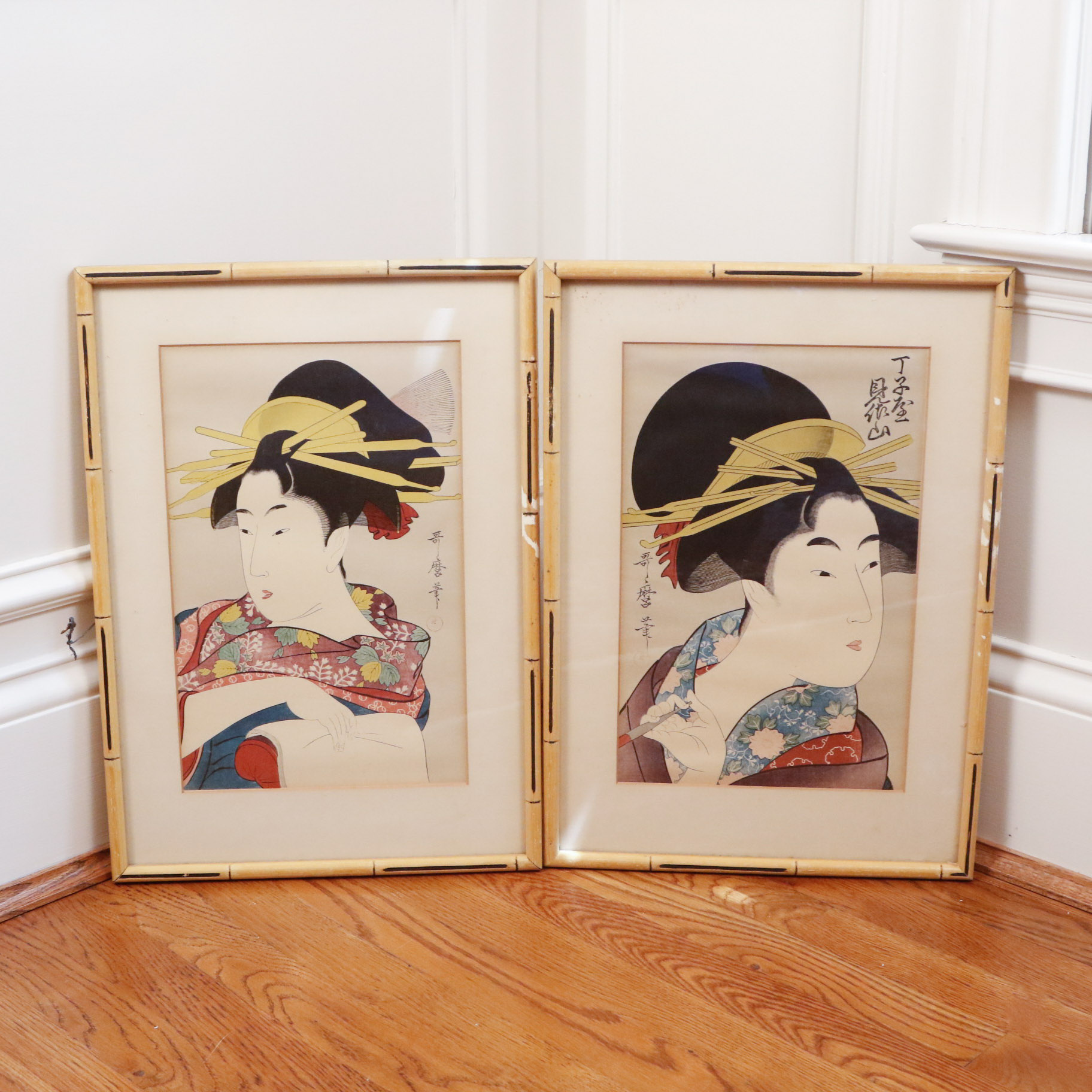 Pair of Kitagawa Utamaro Reproduction Ukiyo-e Woodblock Prints