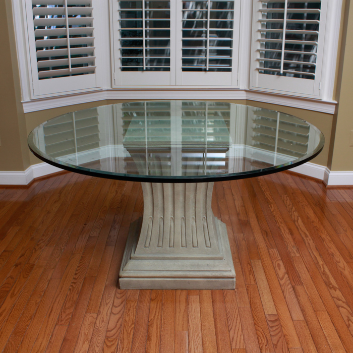 Round Glass Cement Pedestal Dining Table
