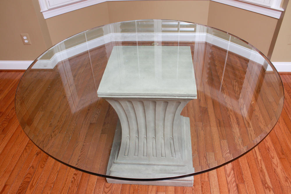Round Glass Cement Pedestal Dining Table