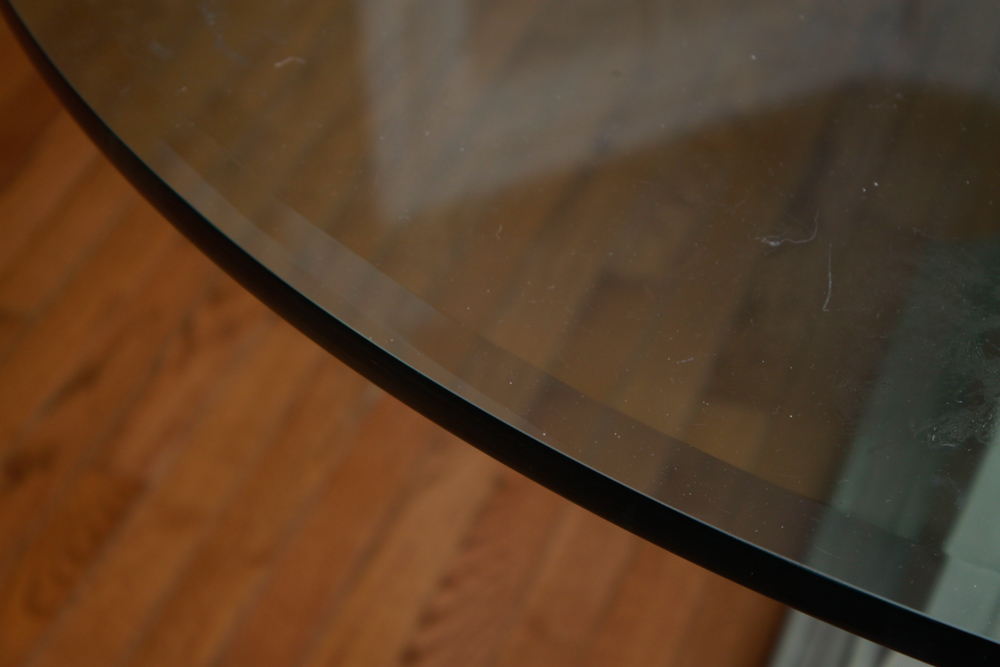 Round Glass Cement Pedestal Dining Table