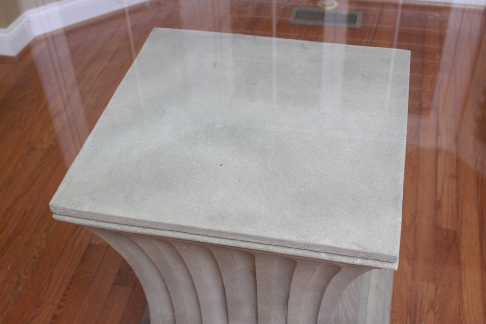 Round Glass Cement Pedestal Dining Table