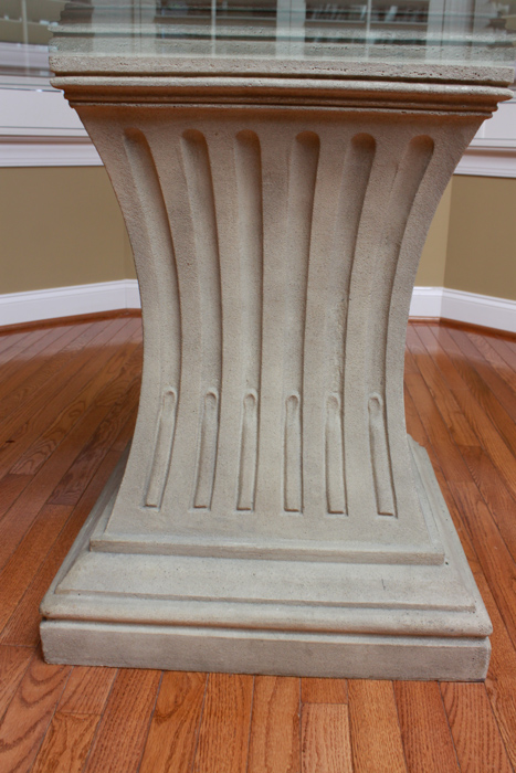 Round Glass Cement Pedestal Dining Table