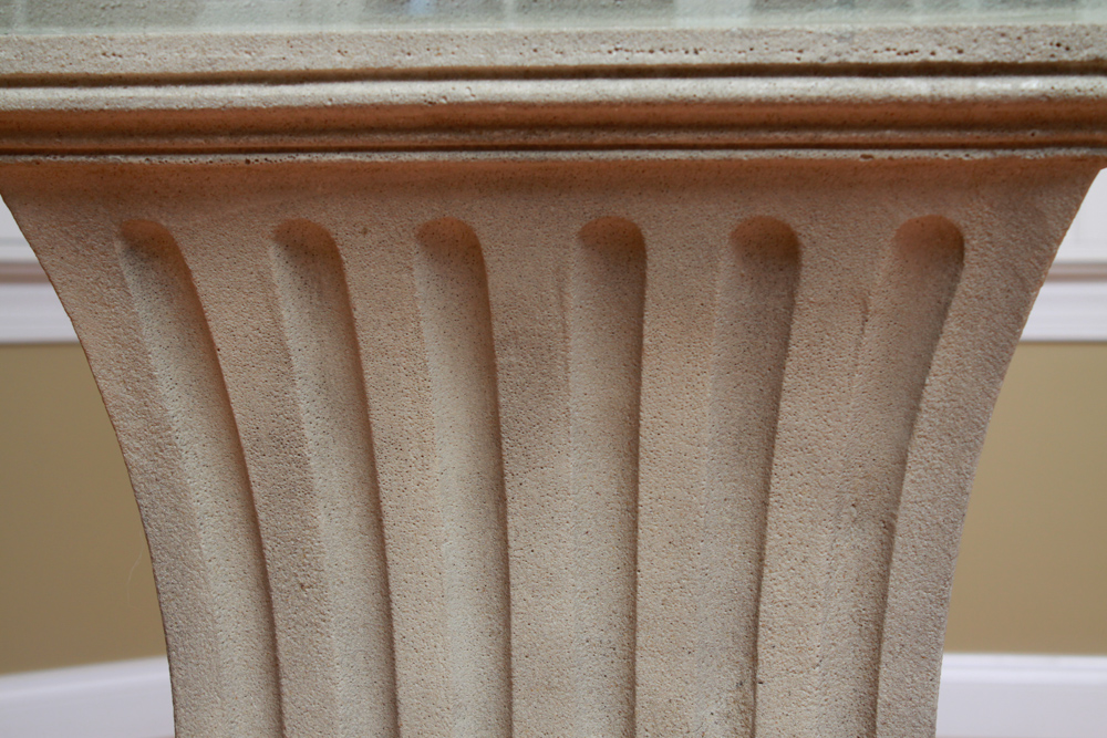 Round Glass Cement Pedestal Dining Table