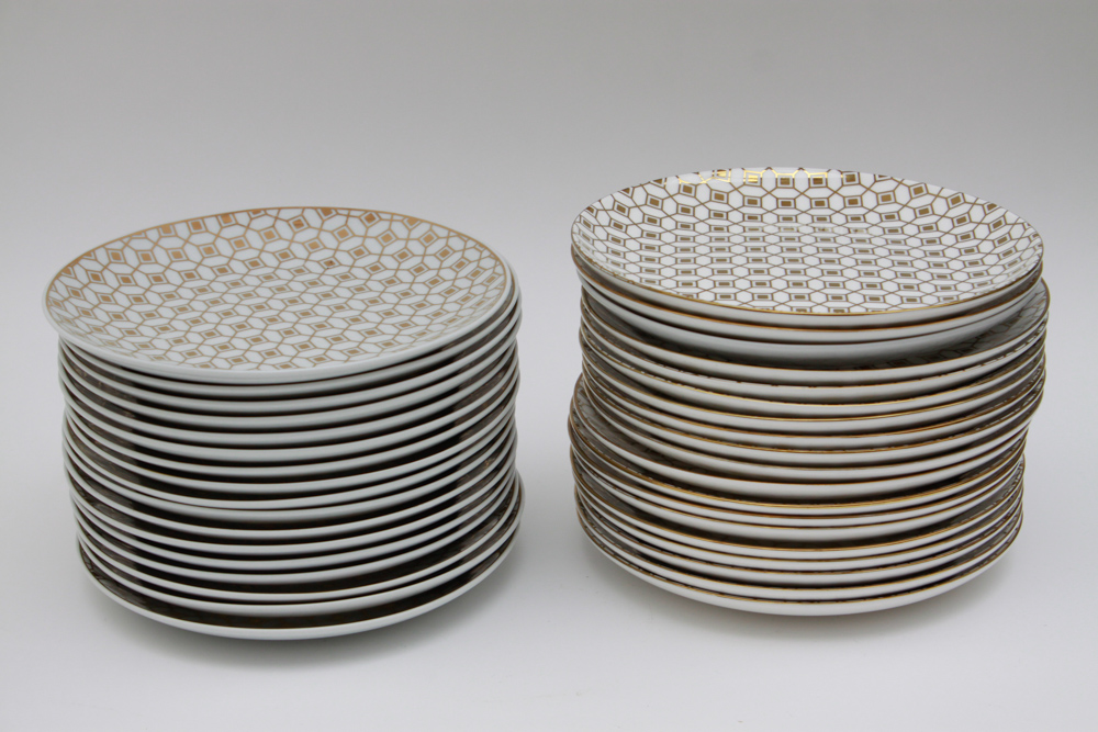 RRP China "Riva" Gold Set of Luncheon Plates and Mugs